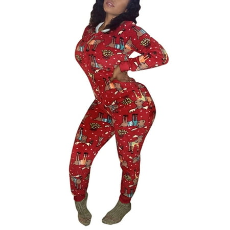 

Aunavey Women s Christmas Onesie Pajamas Sleepwear Microfleece Hooded Adult Holiday Jumpsuit Romper Nightwear