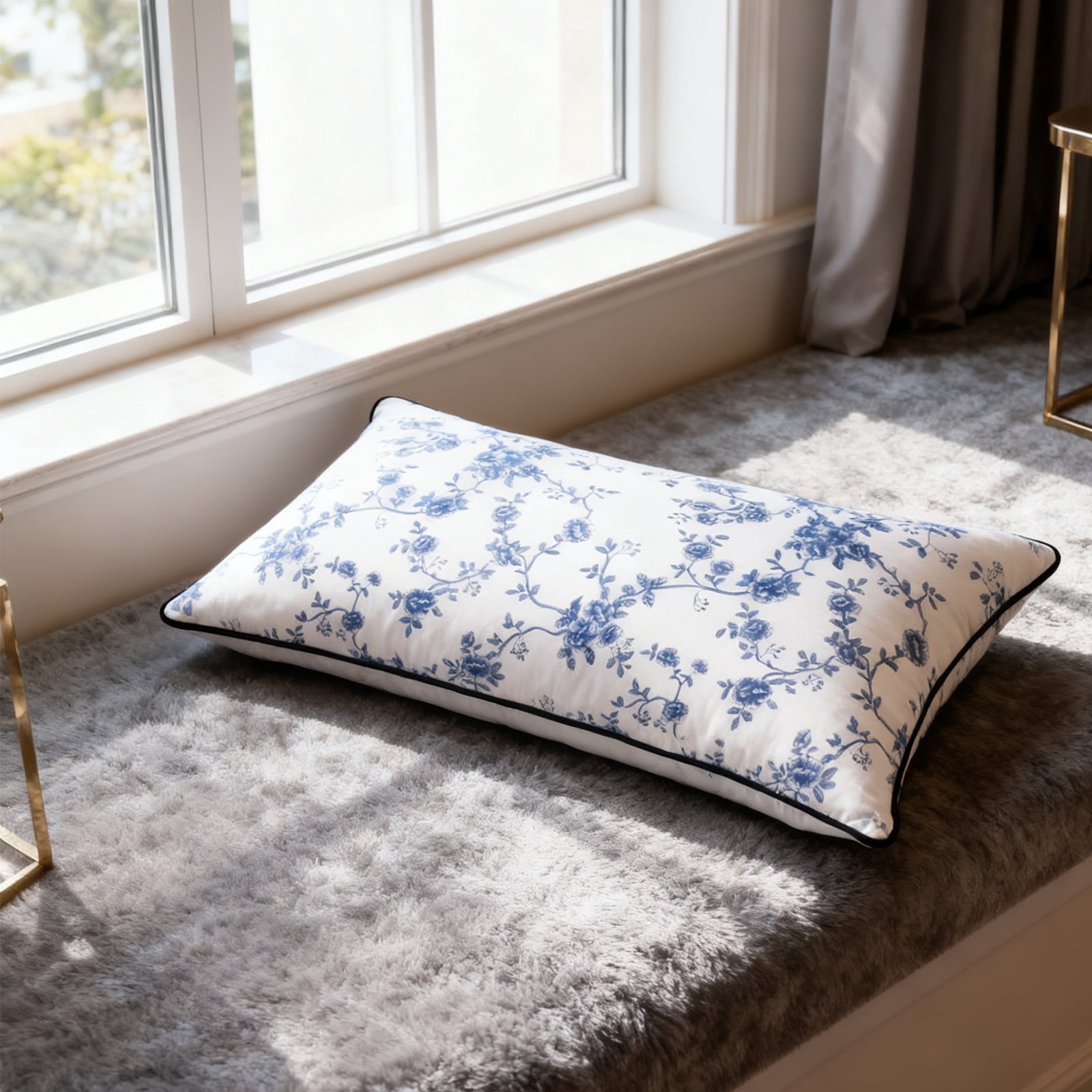 AuroraX Bed Pillows Queen Size Set of 2 Pack Cooling Blue White Decorative Bed Pillows Set for Side and Back Sleep Bedroom Ideas for Women Mother's Day Gifts
