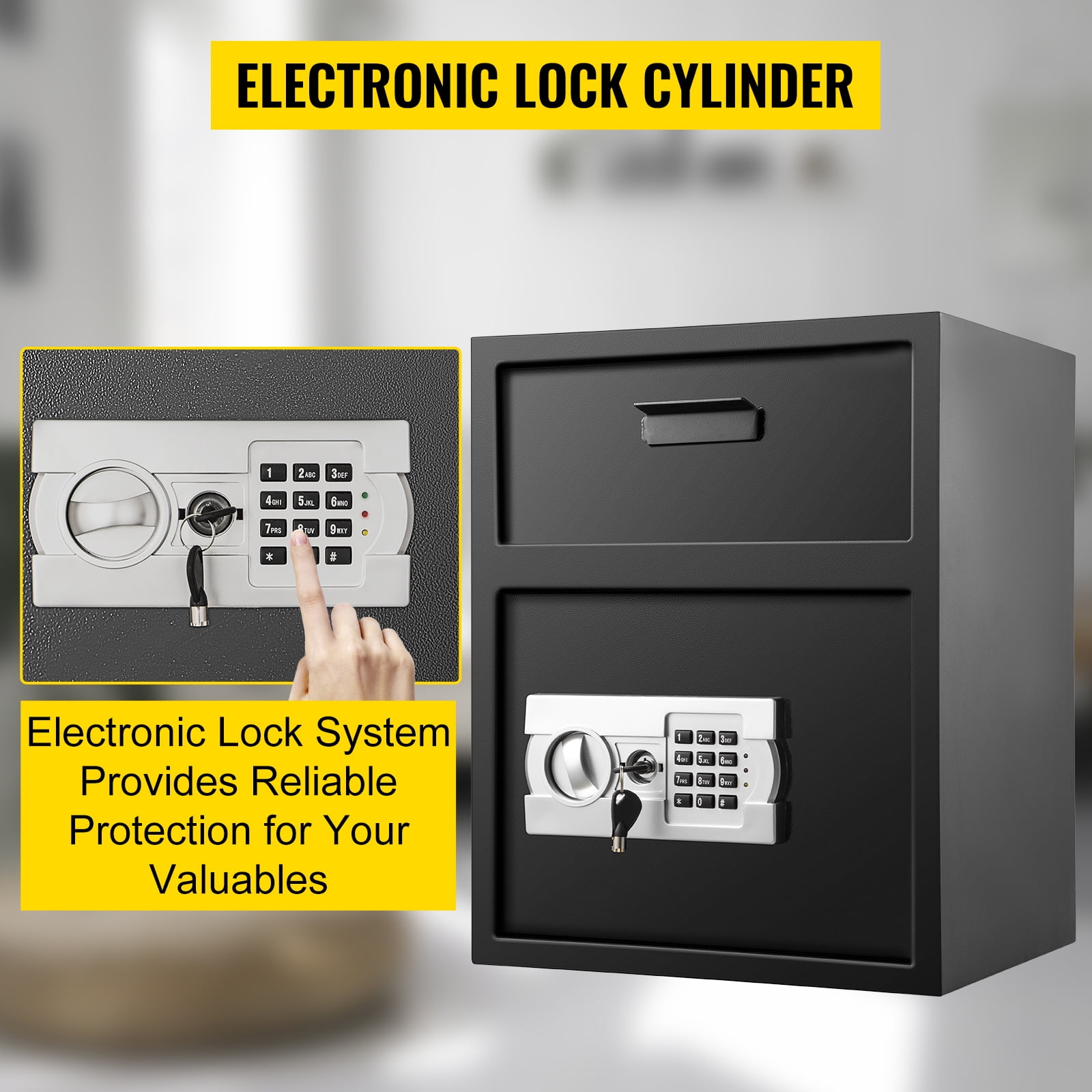 KFFKFF Carbon Steel Digital Safe - 1.7 Cubic Feet, Electronic Code Lock, Deposit Slot, Two Backup Keys, Ideal for Home, Hotel, Restaurant, Office