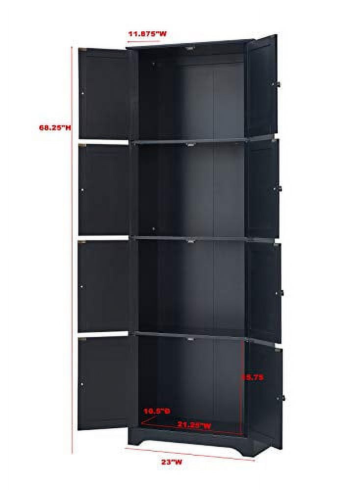 Kings Brand Furniture Lyons 4-Tier 68" Kitchen Pantry Storage Cabinet with 8 Doors, Black