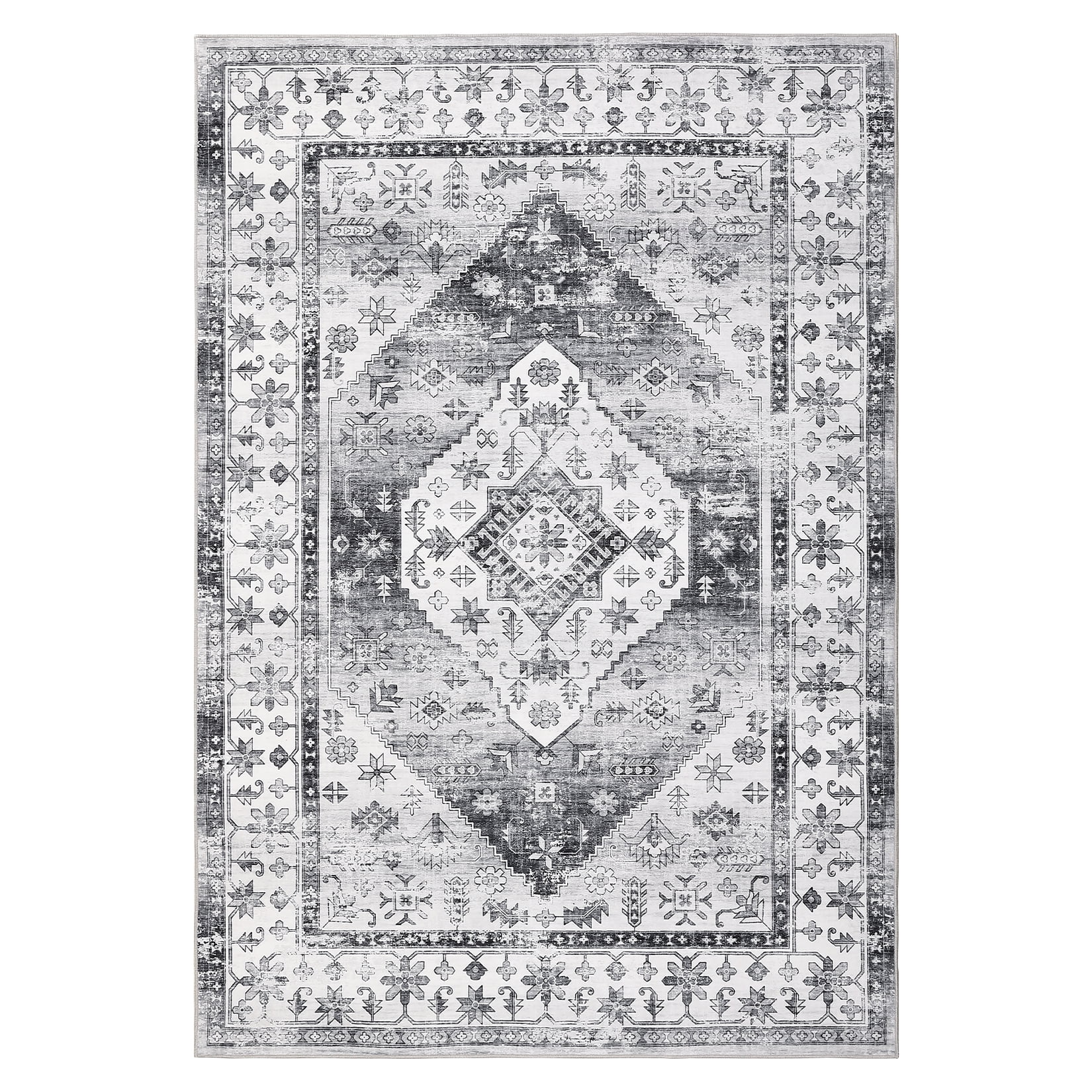 Garvee 8'x10' Washable Rug Vintage Persian Rug Floral Rug Non-Slip Oriental Distressed Throw Carpet for Dining Room Home Office, Gray