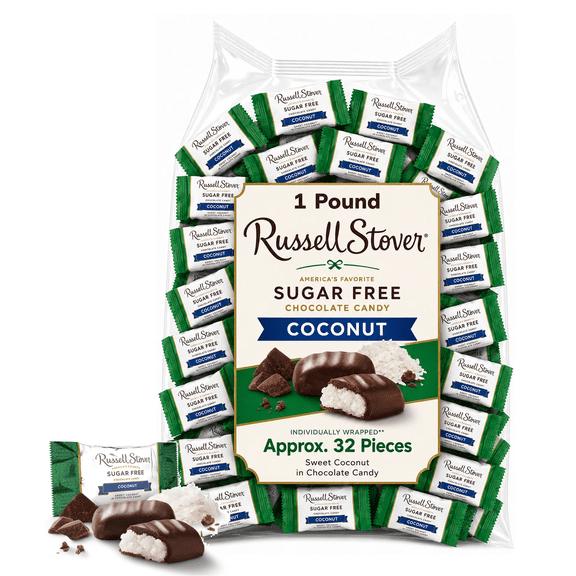 Russell Stover Sugar-Free Coconut Flavor, Individually Wrapped, Bulk Chocolate Candy Bars (1 Pound)