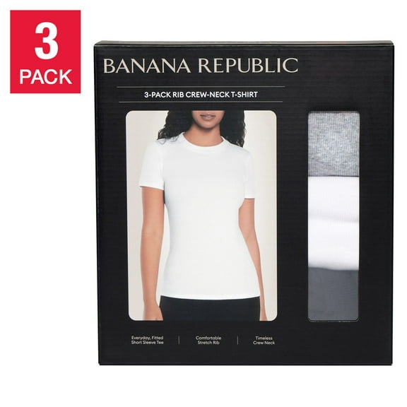 Banana Republic Women's Ribbed Crewneck T-Shirt (3-pack, X-Large)