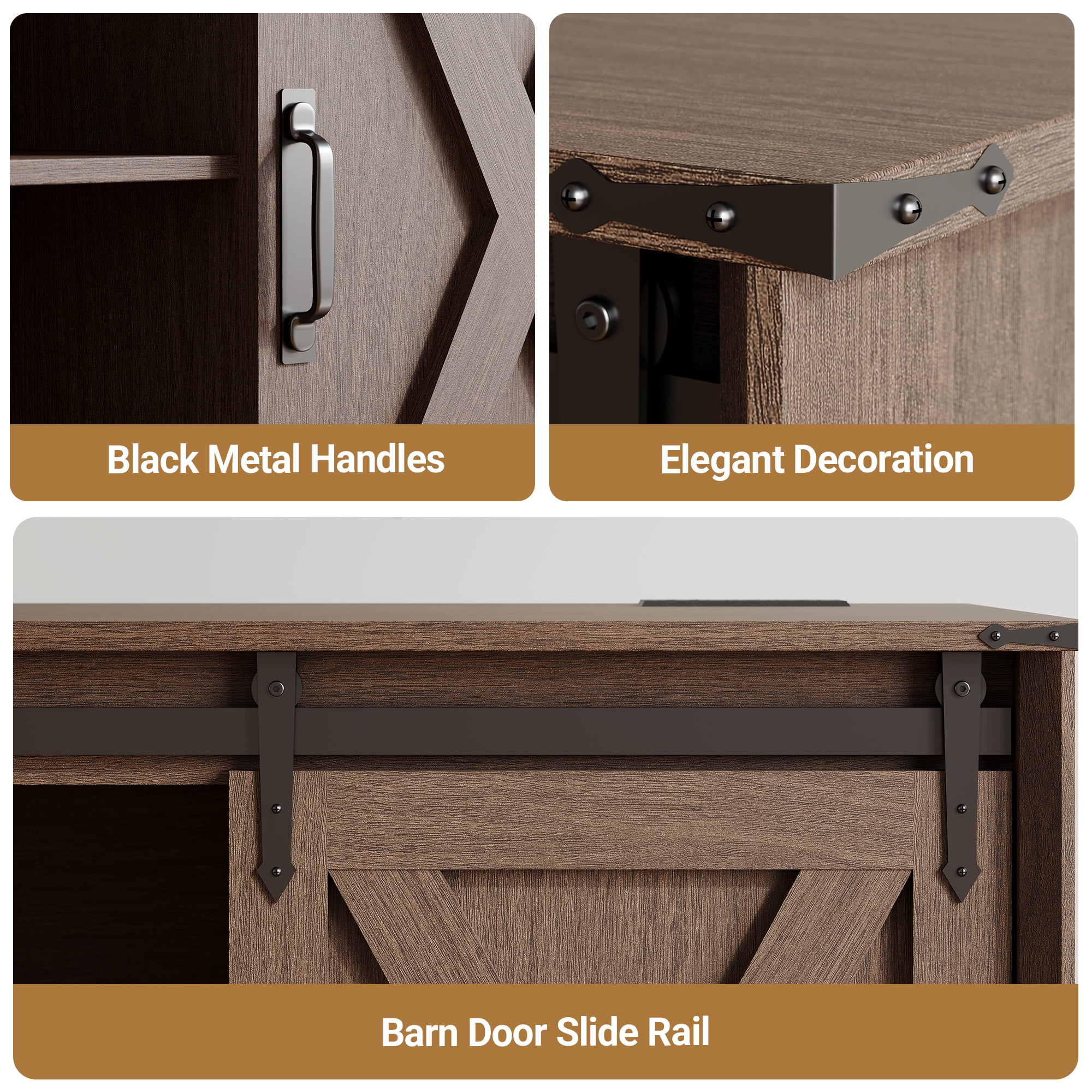 Innovar Farmhouse TV Stand with Power Outlet for TV up to 65", Rustic Entertainment Center W/ Sliding Barn Door & Cabinet, Media TV Console Table with Adjustable Shelve for Living Room, Walnut