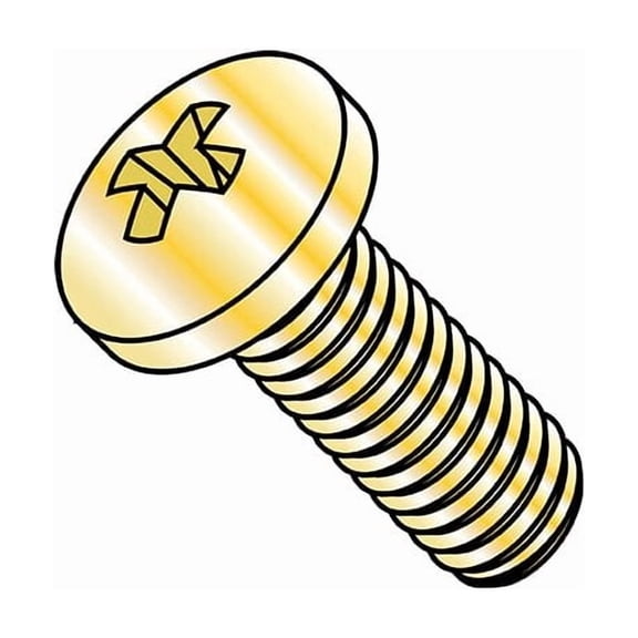 #10-32 x 2 in Phillips Pan Machine Screw, Zinc Yellow Steel, 1500 PK