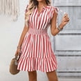 thumbnail image 5 of vigerkar Women's Ruffle Hem Striped Summer Dresses Sleeveless High Waist Smocked Sundress Button Up Peplum Mini Dress (Red, XL), 5 of 5