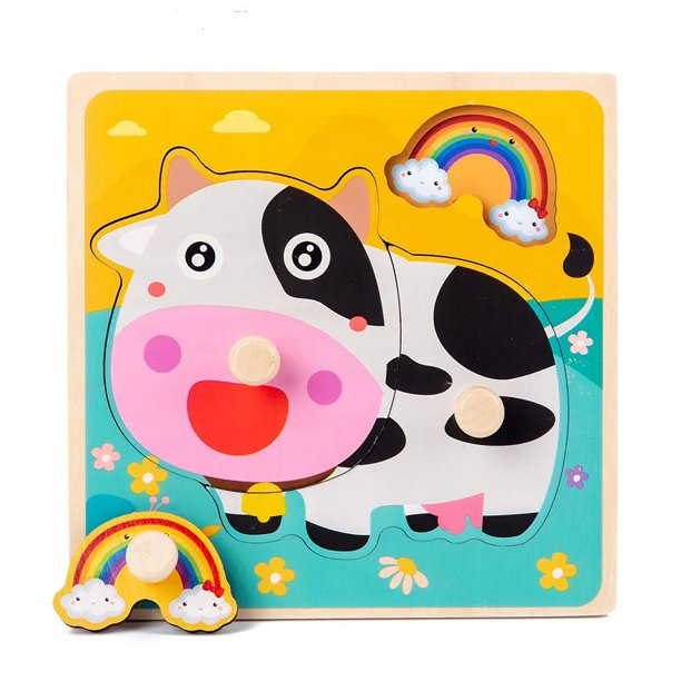 Tablero de agarre de mano para niños rompecabezas 3D juguetes de madera Animal de dibujos animados niño pequeño bebé juguete educativo de Aprendizaje Temprano