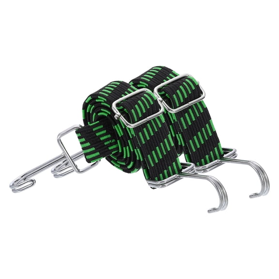 Uxcell 2 Pack Adjustable Bungee Cords with Hooks, 39 Inch Flat Heavy Duty Elasticity Straps Rubber Bungee Cords with Buckle for Outdoor, Camping, Tarp, Bike Rack, Luggage, Black Green