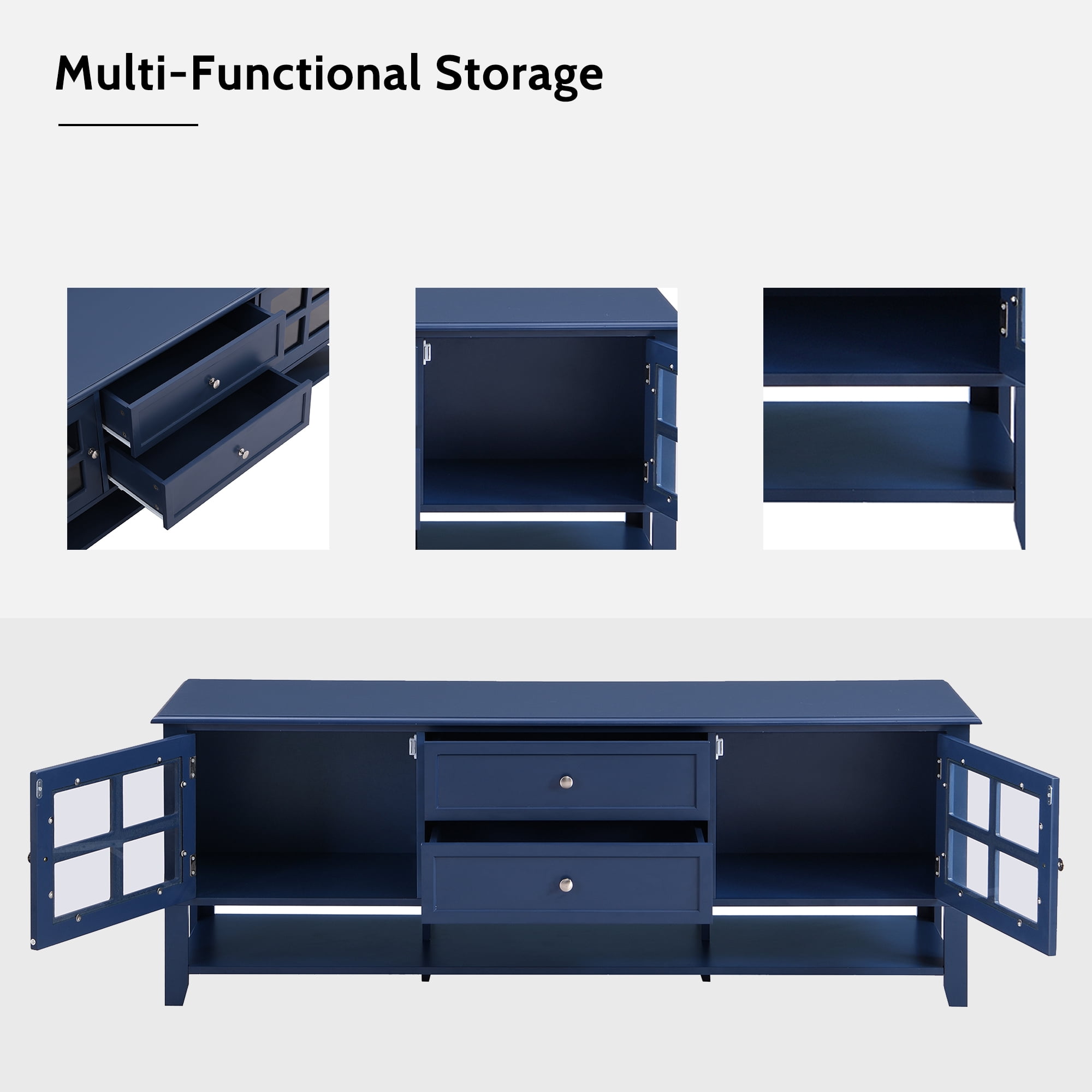 Aukfa TV Stand for TVs up to 60'',2 Doors TV Console Table for Living Room, Blue