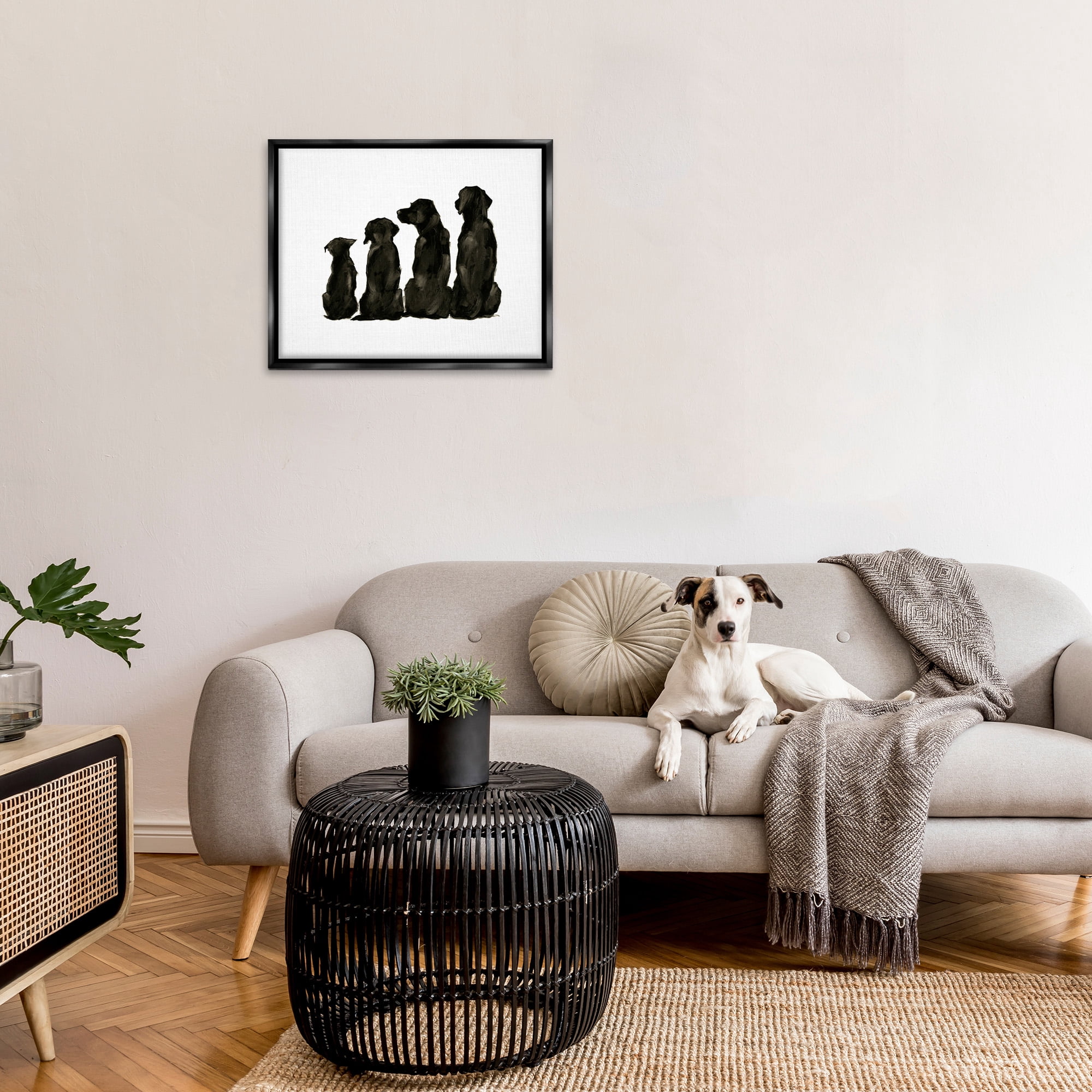Stupell Industries Family Pet Silhouette Design Animals & Insects Painting Black Floater Framed Canvas Art Print Wall Art, 31 x 25