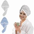 thumbnail image 1 of wonima11 Microfiber Hair Towel Wrap, 2Pack Thickened Drying Hair Wraps Towels with Button. Super Absorbent Drying Hair Towel Wrap for Curly Hair, Anti Frizz Towel for Women. (Blue+Gray), 1 of 1