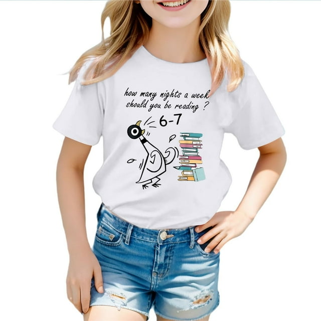 SgJHXb T-Shirt Mode Enfant Décontracté Imprimé Col Rond Manches Courtes Ample, T-Shirt Filles Tailles 12-13 Ans