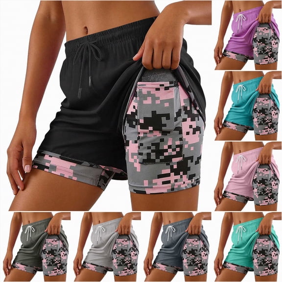 vigerkar Women’s 2 in 1 Running Shorts 5" Quick Dry Gym Athletic Workout Shorts for Women with Inside Pockets (Pink, XL)