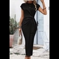 thumbnail image 4 of Vestido de Verano para Mujer, con Cuello Redondo, Informal, Elegante, con Lazo en la Cintura y Corta. Negro L, 4 of 9