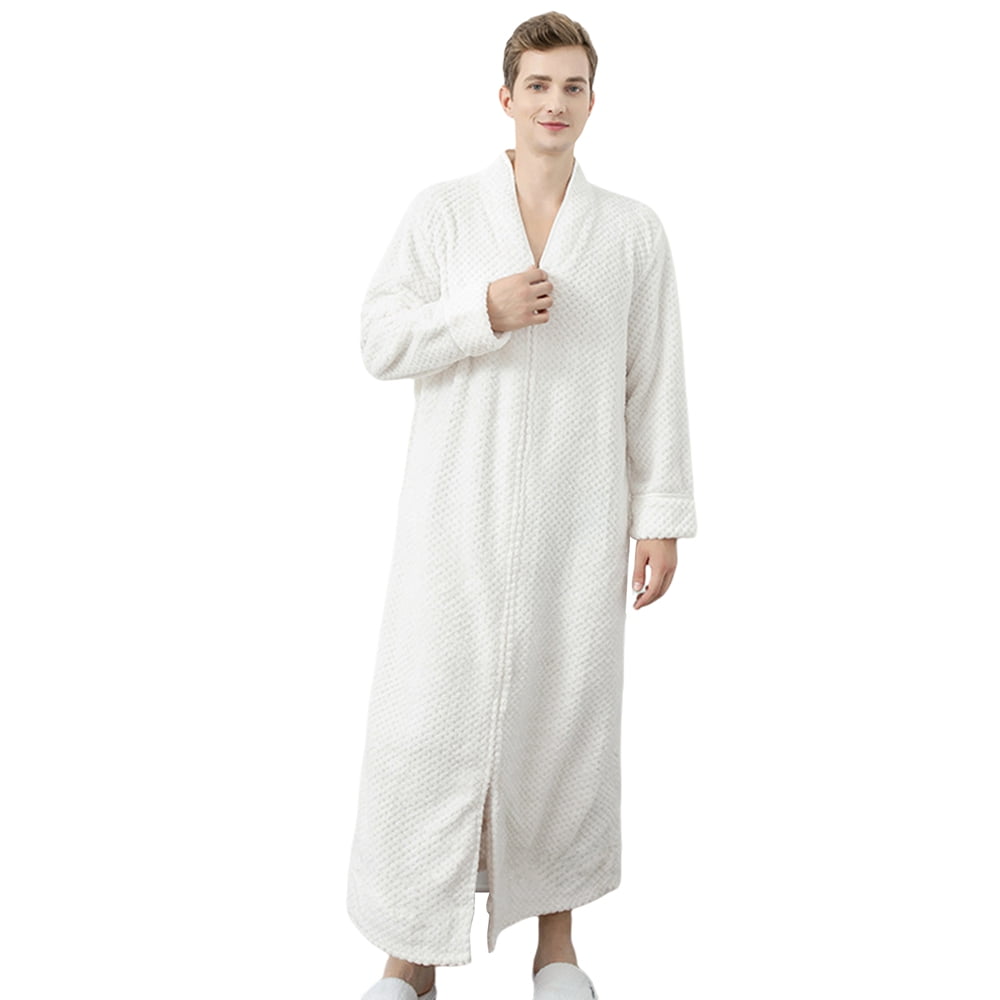 Poseca Long Bath Robe Zip Up Plush Soft Fleece Bathrobes Nightgown