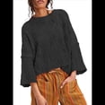 thumbnail image 2 of Suéteres Cortos de Punto para Mujer, de Gran Tamaño, con Mangas 3/4 y Cuello Redondo, Informales, para Otoño. Negro XL, 2 of 5