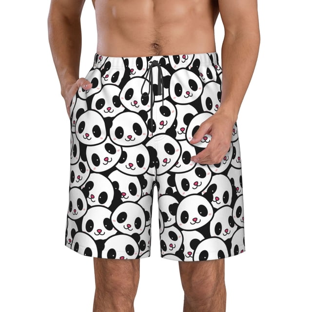 Fotbe Cute Panda Face Trajes de Baño Estampados para Hombre, Shorts de Verano de Secado Rápido, Ropa de Playa, Bañadores-3X-Large