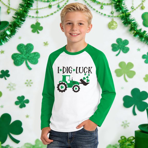RTKFRFLM Kids St. Patrick's Day Top Clover Graphic Raglan Sleeve T-Shirt Green 5-6 Years