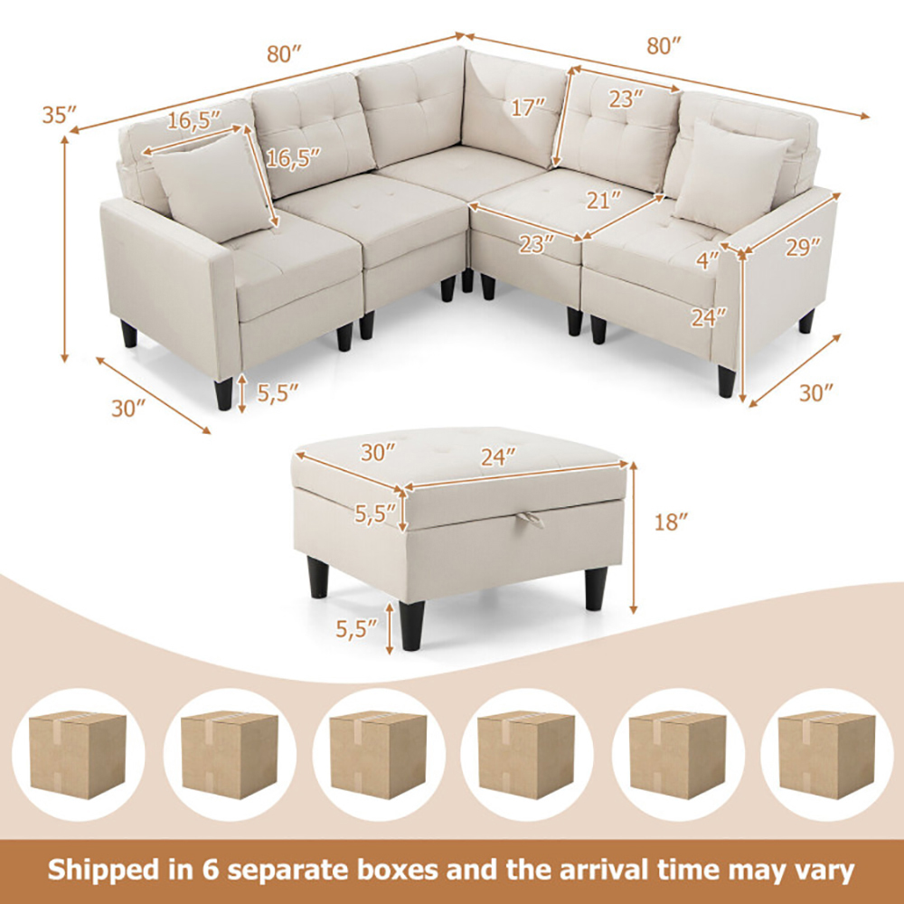 Finihen L-shaped Sectional Sofa Couch, Upholstered L-shaped Sectional Couch, L-shaped Sectional Corner Sofa Set with Storage Ottoman, for Living Room, Beige Finihen L-shaped Sectional Sofa Couch, Upholstered L-shaped Sectional Couch, L-shaped Sectional Corner Sofa Set with Storage Ottoman, for Living Room, Beige