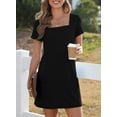 thumbnail image 6 of Eytino Dresses for Women Solid Color Holiday Dresses Casual Summer Square Neck Short Sleeve Mini T Shirt Dresses with Pockets M Black, 6 of 8