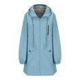 thumbnail image 3 of Plus Size Long Rain Jacket for Women Hiking Sports Zipper Hooded Windbreaker Jackets Outdoor Casual Waterproof Coat Light Blue, 4XL, 3 of 7
