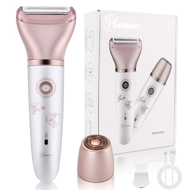 Maquinilla de afeitar eléctrica para mujeres - Afeitadora indolora 2 en 1 para mujeres Depiladora para cara, piernas y axilas húmedas y secas, Recortadora de bikini portátil, Depilación femenina con 2