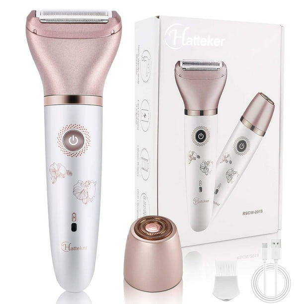 Maquinilla de afeitar eléctrica para mujeres - Afeitadora indolora 2 en 1 para mujeres Depiladora para cara, piernas y axilas húmedas y secas, Recortadora de bikini portátil, Depilación femenina con 2