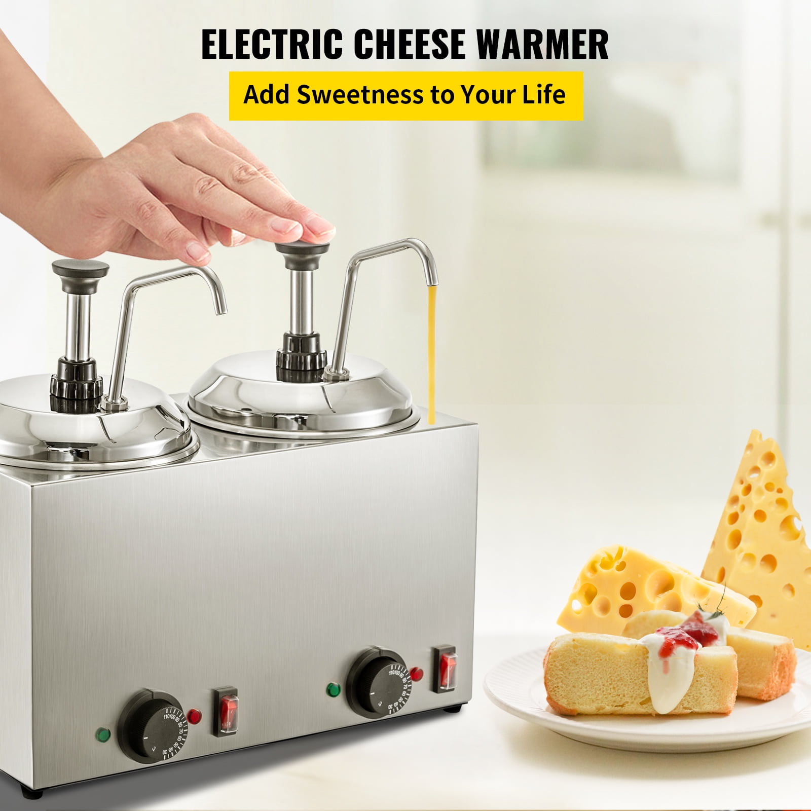 Nacho Cheese Warmer with Heated Spout and Pump Electric Hot Fudge Dispenser  Caramel Butter Sauce Warmer 3.5 Quart Capacity Commerical (Silver(110V))