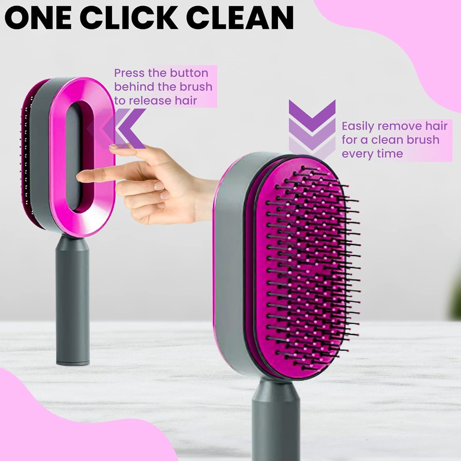 Self Cleaning Hair brushes for Women, Kids - Hair Brush for Curly, Thick, Straight, Thin, Wet or Dry Hair - Detangling Brush and Scalp Massager - Detangler Brush Comb Pain Free (Purple)