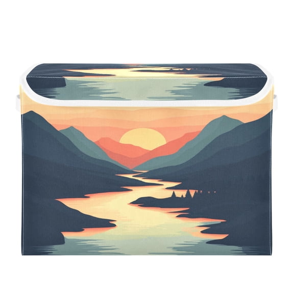 Storage Box With Lid 16.5x12.6x11.8In Foldable Stacked Household Storage Box River Sunset