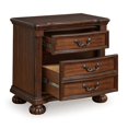 thumbnail image 3 of Laon Nightstand, 3 Drawer, Bronze, 29 Inch Cherry Brown Solid Hardwood, 3 of 5