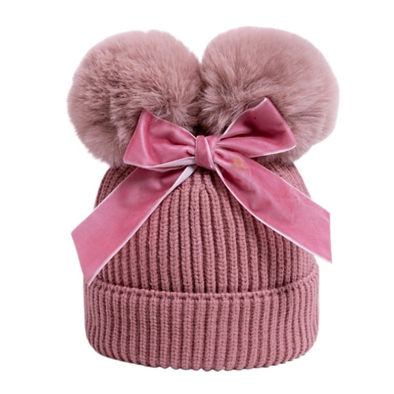GXWEA Hats For Kids Girls Beanie Baby Winter Beanie Hat With Bow, Double Pom Pom Beanies Cap, Warm Toddler Boys Girls Knit Hats E13 HAT Pink 6-36 Months