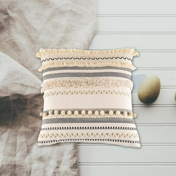 Funda de Cojín Cuadrada Boho Funda de Almohada Decorativa Tejida con Mechones 45x45cm perfecl