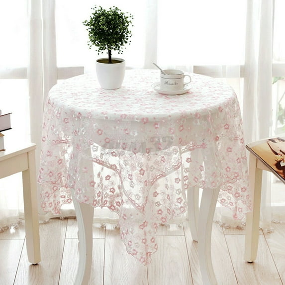 Classic Lace Floral Embroidery Elegant and Graceful Tablecloth Top Decoration Round Approx 23.6 inch (60 x 60 cm) Decorate Dining Table Tea Table Shoe Cabinet TV Stand