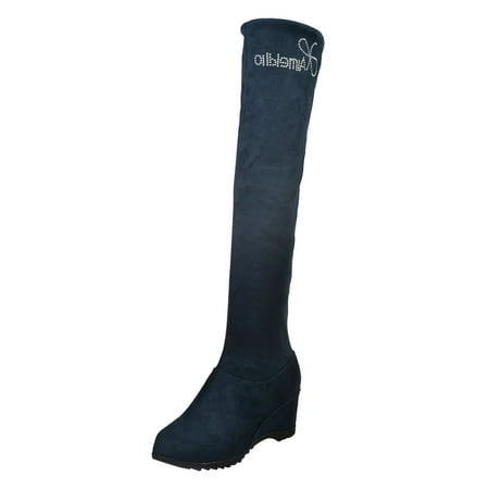DVKOVI Festival Boots Women s Over-The-Knee Boots Women Shoes Fashion Boots Suede Over The Knee Boots Heel Elastic Boots High Heel Women Boots Tall Boots Blue 37