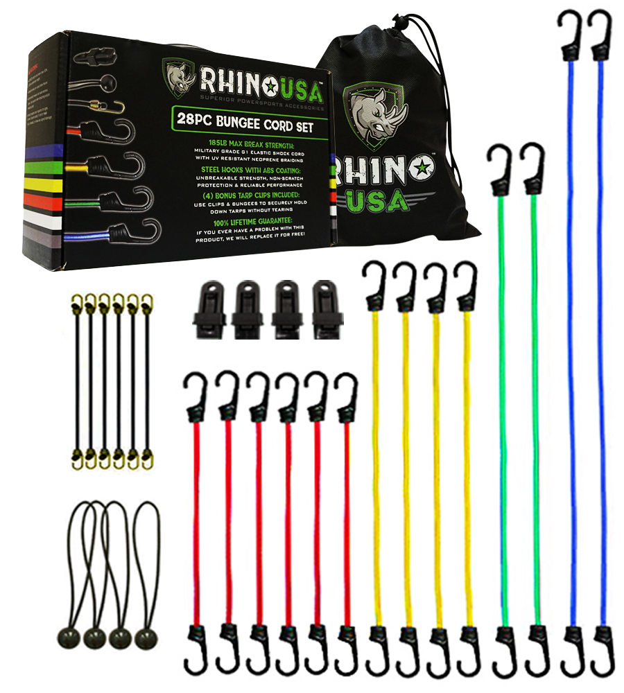 RHINO USA 28pc Bungee Cord Set Heavy Duty Shock Cord With ABS Coated