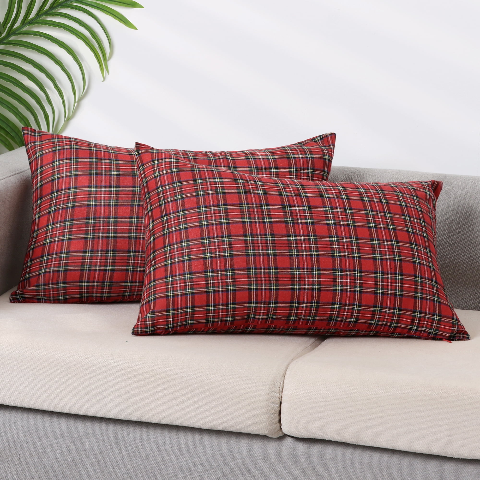 Unique Bargains 4 Pcs Pillow Covers Fine Grid Red 12 x 20 Inch/20 x 20 Inch