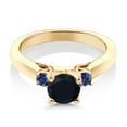 thumbnail image 2 of Gem Stone King 18K Yellow Gold Plated Silver Black Onyx and Blue Created Sapphire 3-Stone Engagement Ring for Women (0.90 Cttw, Round 6MM, Gemstone December Birthstone, Size 9), 2 of 3