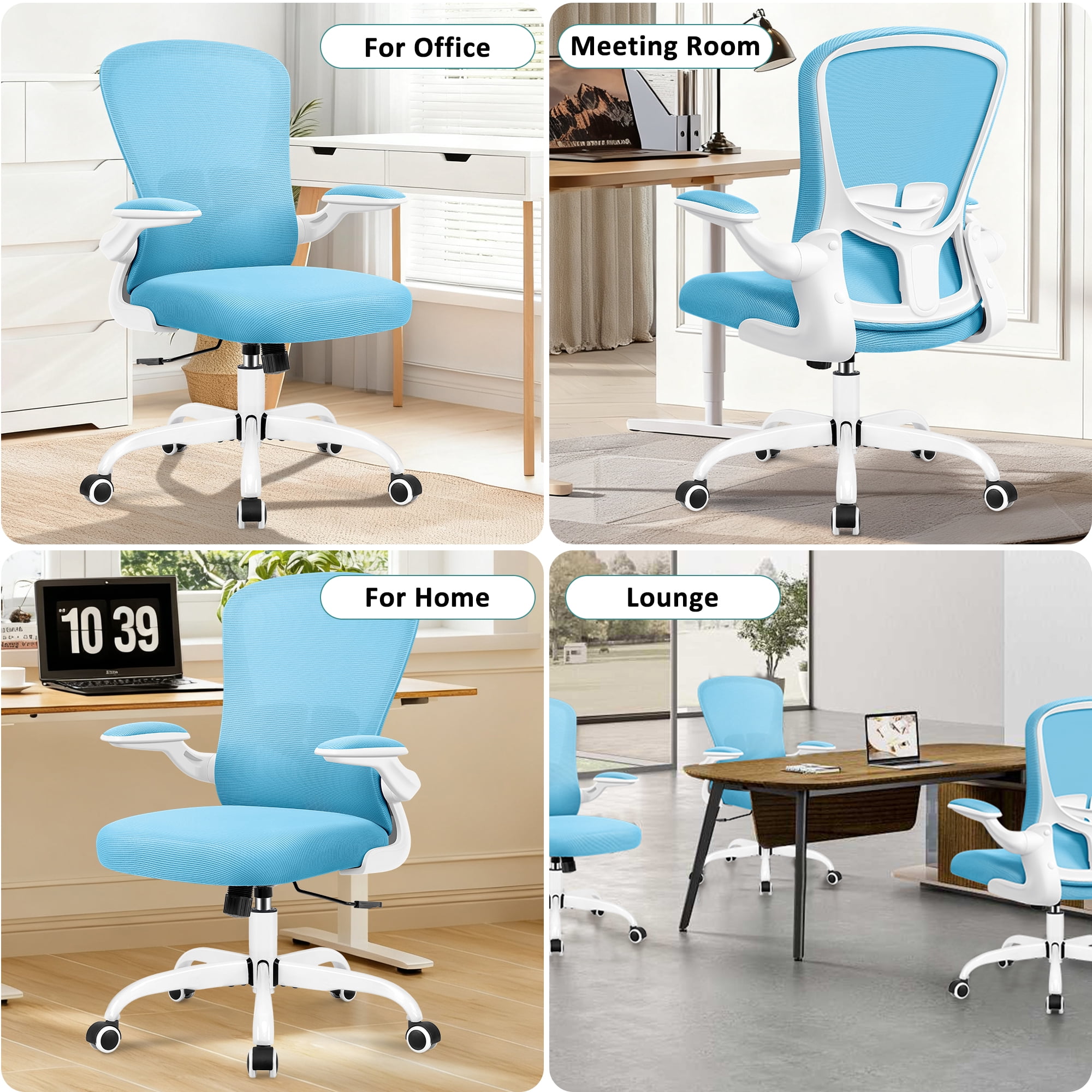 COOLHUT Office Chair, Ergonomic Desk Chair with Adjustable Lumbar Support, High Back Mesh Computer Chair with Flip-up Armrests-BIFMA Passed Task Chairs, Executive Chair for Home Office，Blue