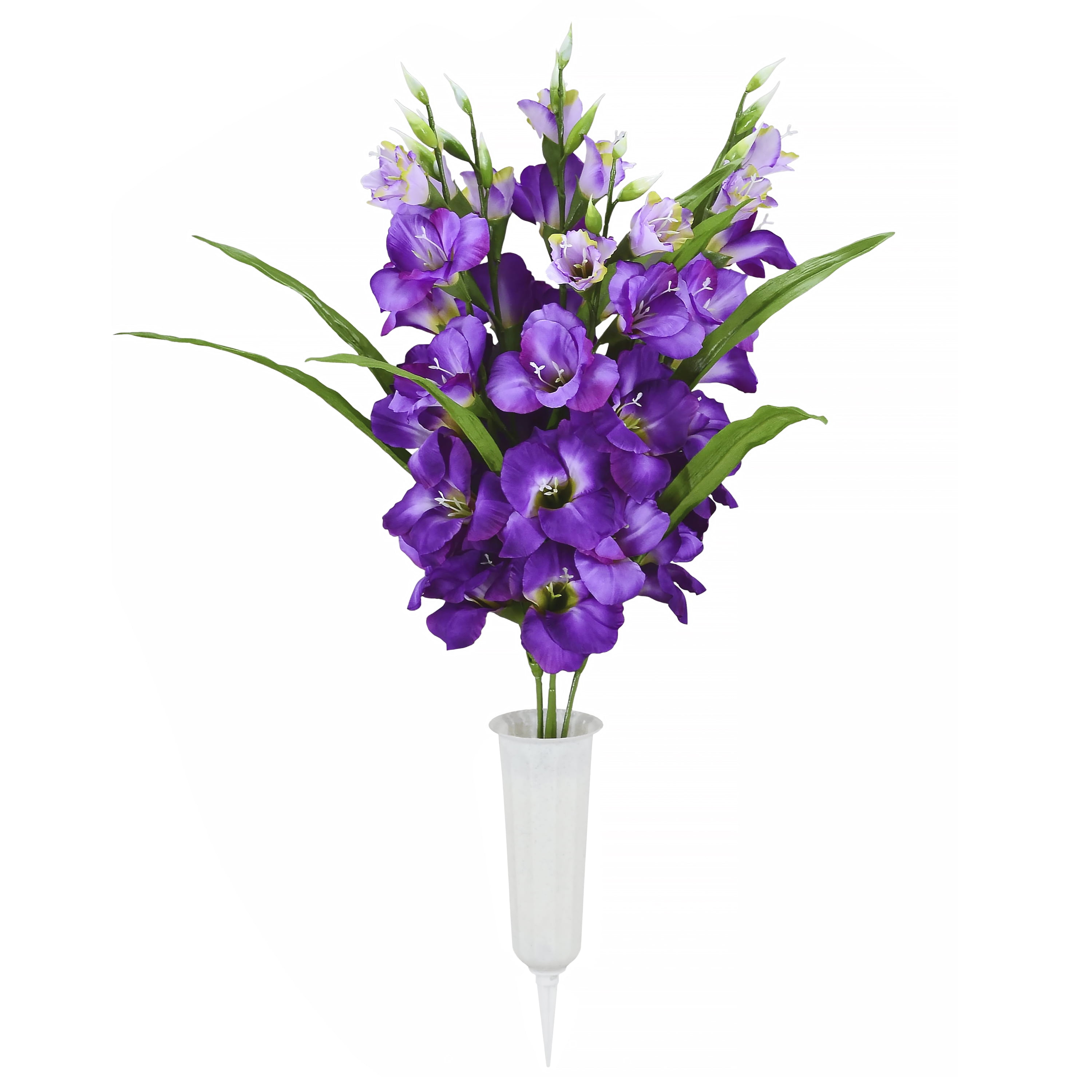 Mainstays Artificial Large Mixed Gladiolus Round Vase, Solid, Purple