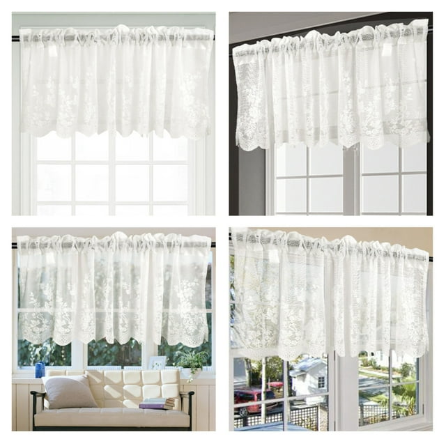 Lace Cafe Kitchen Ruffle Window Drape Valance Semi Transparent Voile Curtains Window Treatment