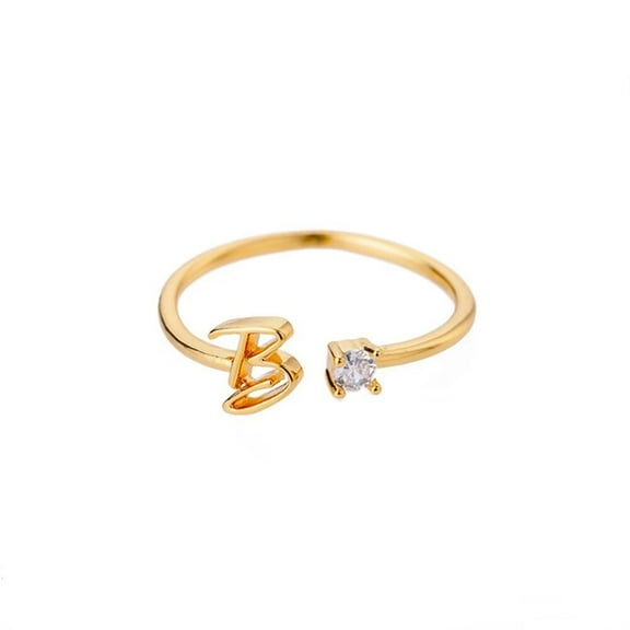 HIJONES Women's Stainless Steel Gold Plated Stackable Initial Letter Ring Dainty Thin Alphabet Rings Jewelry Gifts Adjustable B