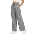 thumbnail image 2 of Womens Wide Leg Track Pants Drawstring High Rise Striped Elastic Waist Baggy Pants with Pockets Gray L, 2 of 9