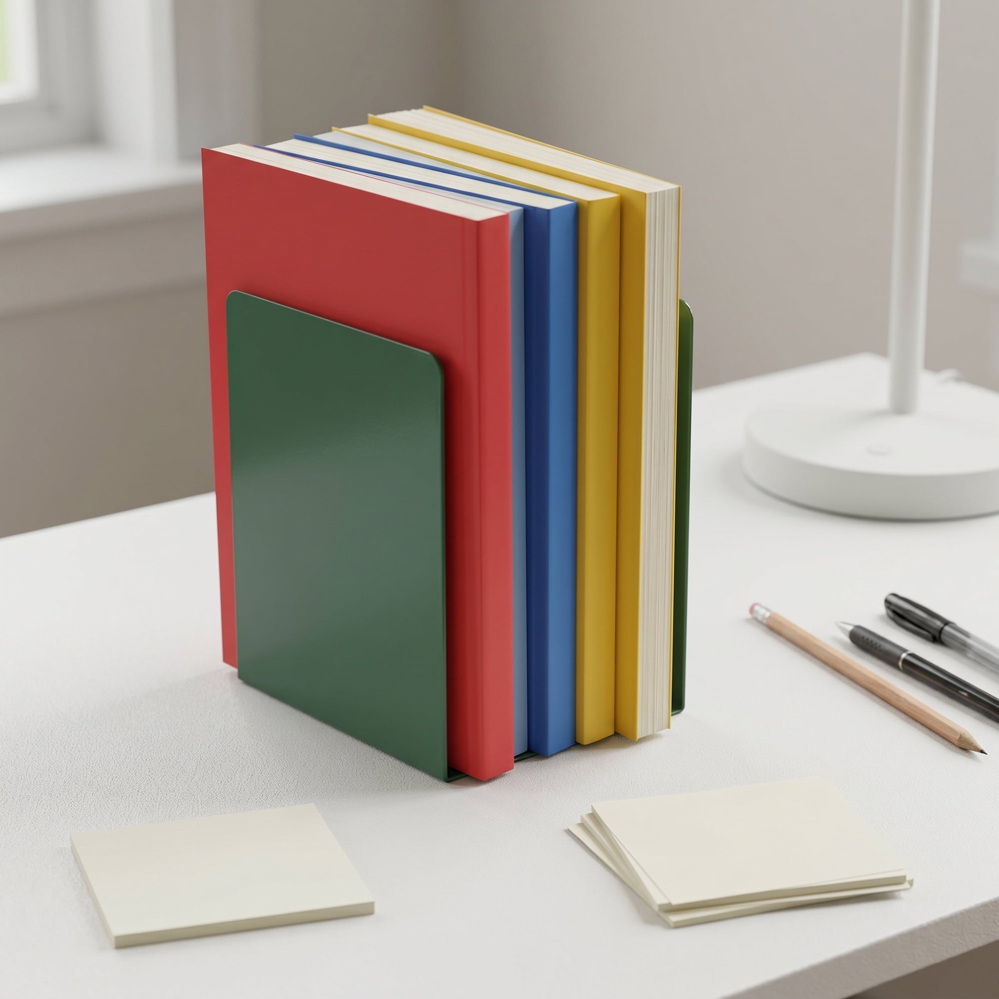 Unique Bargains Expandable L-Shaped Bookends with Compartments Home 2 Pcs Dark Green 5"L x 3.2"W x 6.6"H