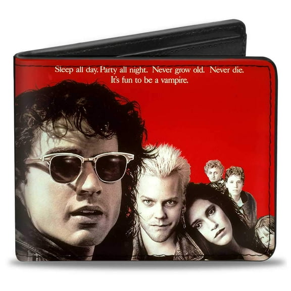 Warner Bros. Horror Movies Wallet, Bifold, The Lost Boys Cast Pose Quote Logo Black White Red, Vegan Leather