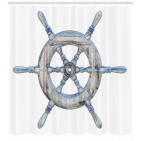Shop Shower Curtain Nautical Shower Curtain, Illustration of A Wooden Ship Wheel over White Backdrop Sail Exploring Ocean Theme, Fabric Bathroom Set with Hooks, Blue White, by Ambesonne ()