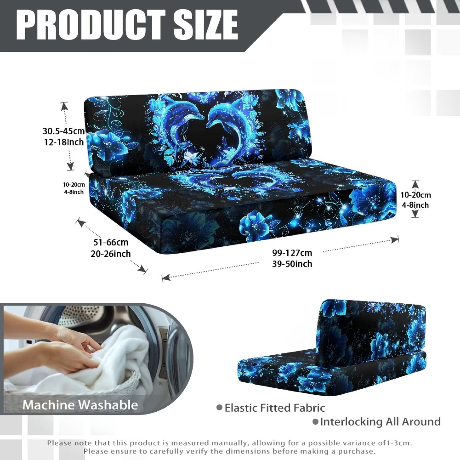 XYZCANDO Dolphin RV Dinette Cushion Covers Universal Camper Decor Washable Couch Cushion Covers Comfortable Furniture Covers for Sofa and Loveseat Couch Cover 2 Cushion Sofa Camper Must Haves Black