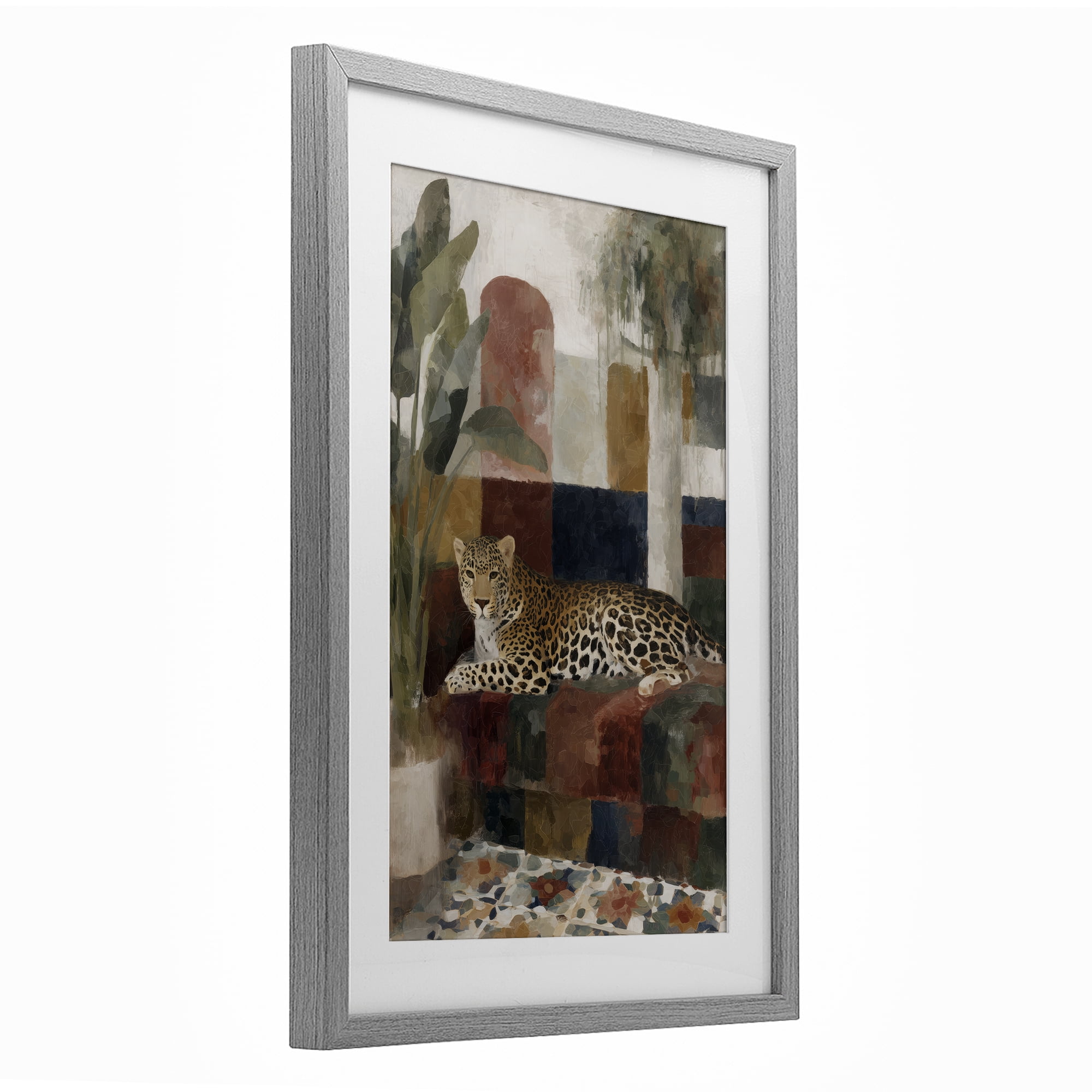 Stupell Industries Jaguar Among Tropical Palms Gray Framed Print Under Glass, design by Chromatic Storm Studio