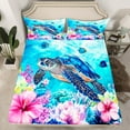 thumbnail image 2 of jejeloiu Funny Turtle Bed Sheets,Watercolor Flower Floral King Sheets,Ocean Coral Sheet Set,Microfiber Room Decor,4pcs, 2 of 7
