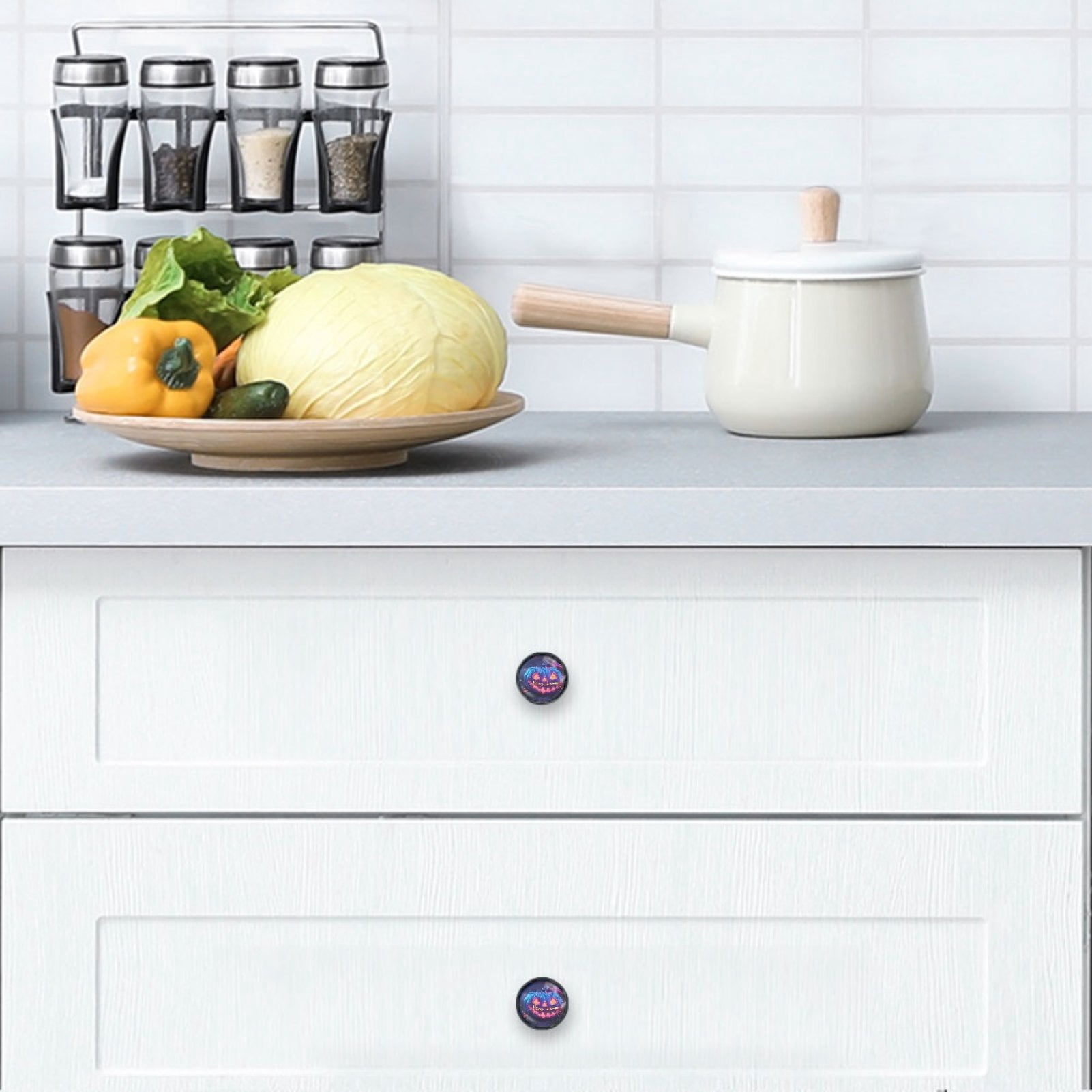 4 Pcs Happy Halloween Knobs for Kitchen Cabinet Cupboard Dresser Bookcase Drawer Pulls Handles Round Home Decor